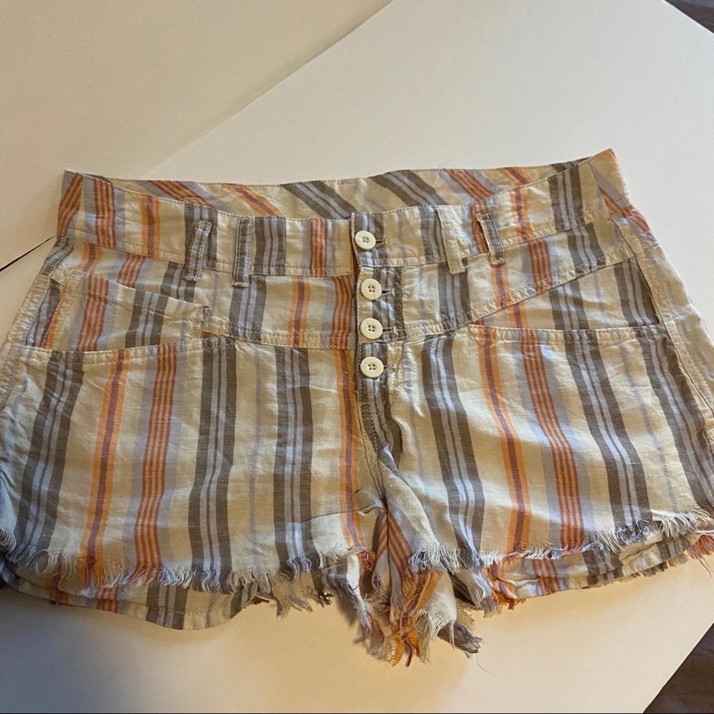 FREE PEOPLE STRIPED BUTTON UP SHORTS